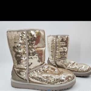 UGG Classic Gold Sequin Ankle Boots